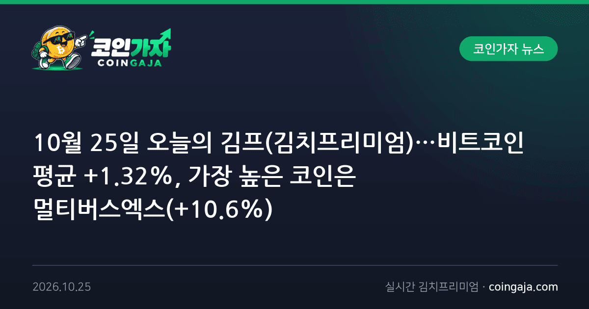 10월 25일 오늘의 김프(김치프리미엄)…비트코인 평균 +1.32%, 가장 높은 코인은 멀티버스엑스(+10.6%)
