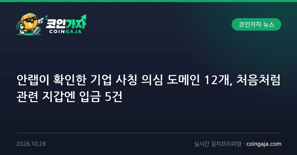 안랩이 확인한 기업 사칭 의심 도메인 12개, 처음처럼 관련 지갑엔 입금 5건