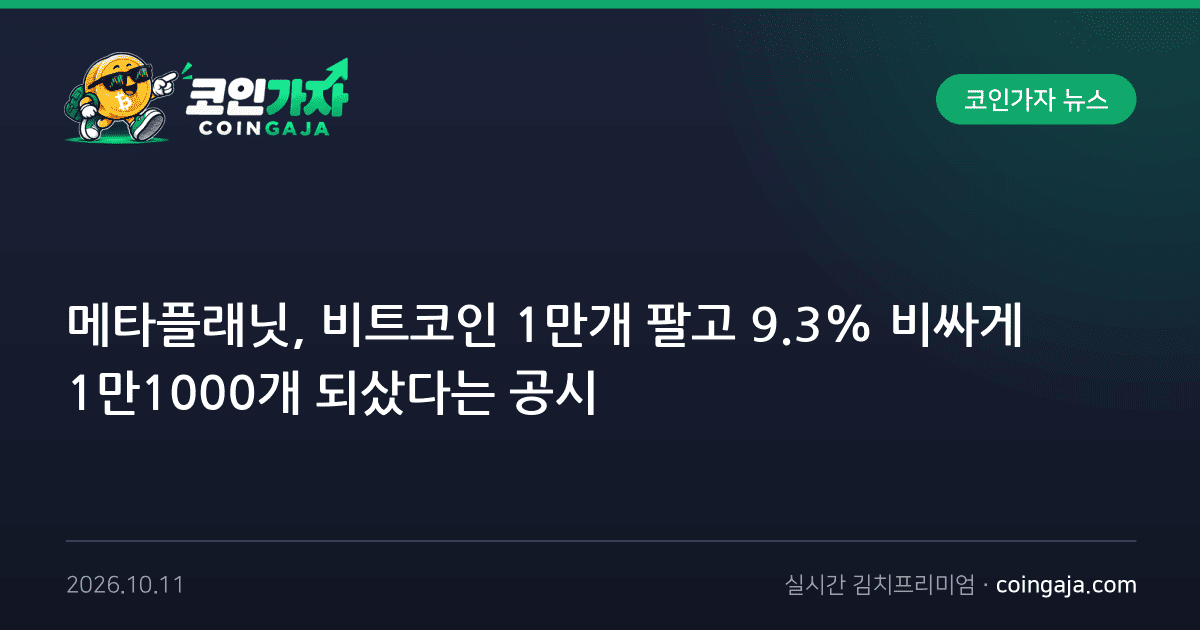 메타플래닛, 비트코인 1만개 팔고 9.3% 비싸게 1만1000개 되샀다는 공시