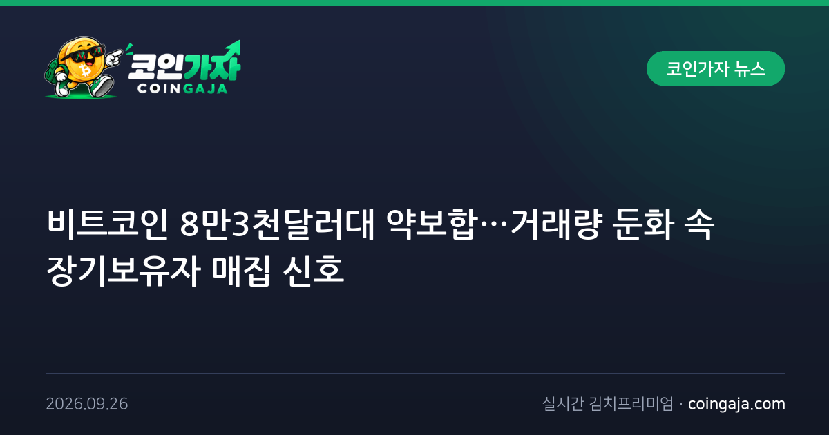 비트코인 8만3천달러대 약보합…거래량 둔화 속 장기보유자 매집 신호