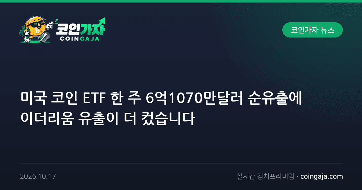 미국 코인 ETF 한 주 6억1070만달러 순유출에 이더리움 유출이 더 컸습니다