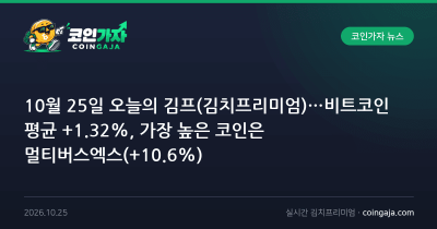 10월 25일 오늘의 김프(김치프리미엄)…비트코인 평균 +1.32%, 가장 높은 코인은 멀티버스엑스(+10.…