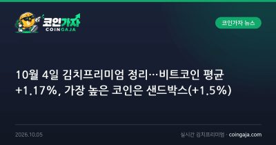 10월 4일 김치프리미엄 정리…비트코인 평균 +1.17%, 가장 높은 코인은 샌드박스(+1.5%)
