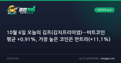 10월 6일 오늘의 김프(김치프리미엄)…비트코인 평균 +0.91%, 가장 높은 코인은 만트라(+11.1%)