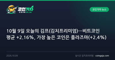 10월 9일 오늘의 김프(김치프리미엄)…비트코인 평균 +2.16%, 가장 높은 코인은 플라즈마(+2.4%)